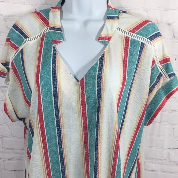 Cure Striped V Neck Short Sleeve Top Size 1XL - Picture 2 of 8